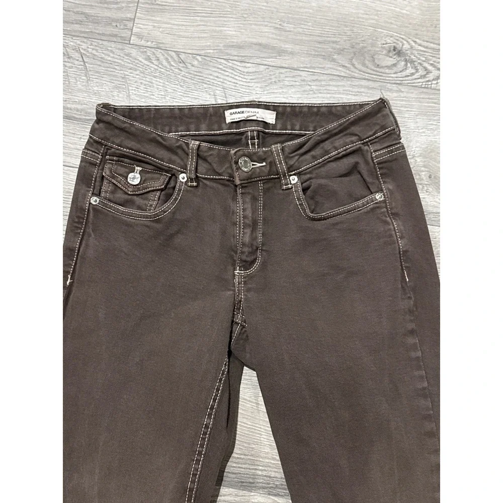Garage Denim Womens Brown Low Rise Flare Jeans Contrast Stitch‎ Size 3